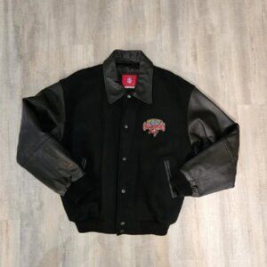 Vtg 2003 Super Bowl XXXVII Leather & Wool Embroidered Mens Sz M Jacket